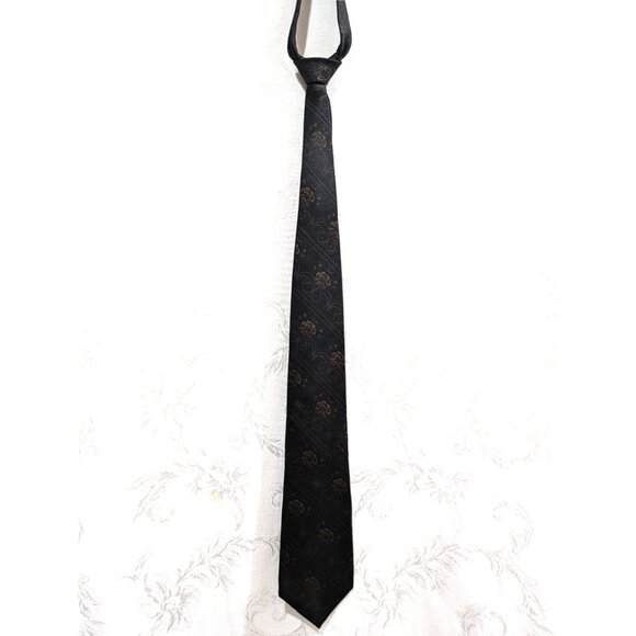 SOLD Vintage Floral Silk Black Tie Classic Width Stripe Paisley Gothic Wedding - Picture 3 of 4